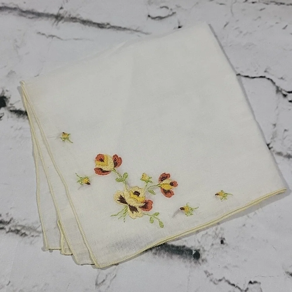 Vintage Embroidered Handkerchief Hanky with Flower